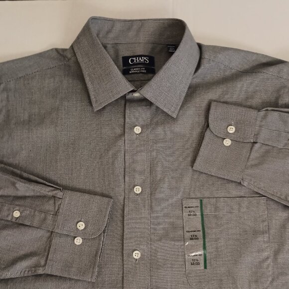 Chaps Men’s Black White Check Classic Fit Button Down Shirt Size 17.5 32/33 NWT - Picture 4 of 16
